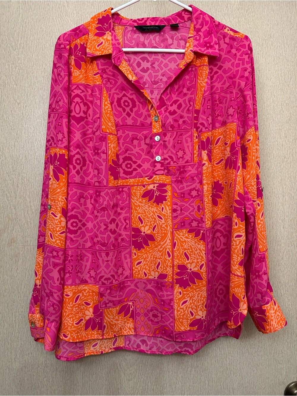 Investments - Pink and Orange Button Blouse - Size L